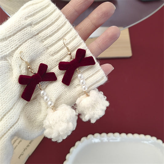 Fluffy Ball Bow Design Drop Charm Earrings For Women Girl Fashion Modern Jewelry