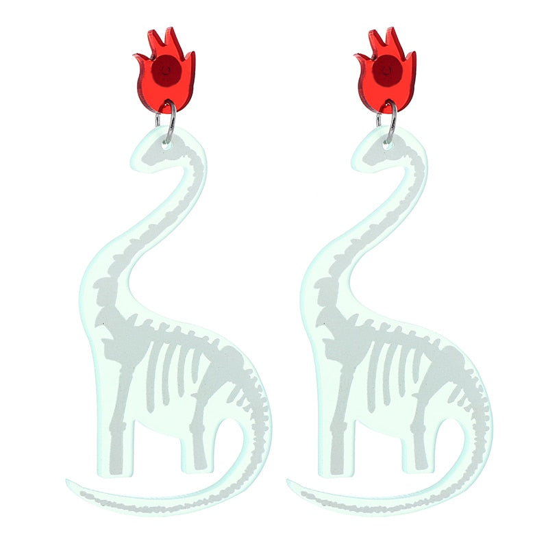 Dinosaur and Flower Drop Earrings Women Travel Fashion Cartoon Earrings Creative