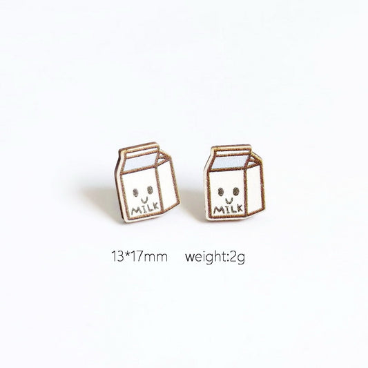 Milk Carton Wooden Stud Earrings Trendy Women Fashion Earrings Jewelry Gift