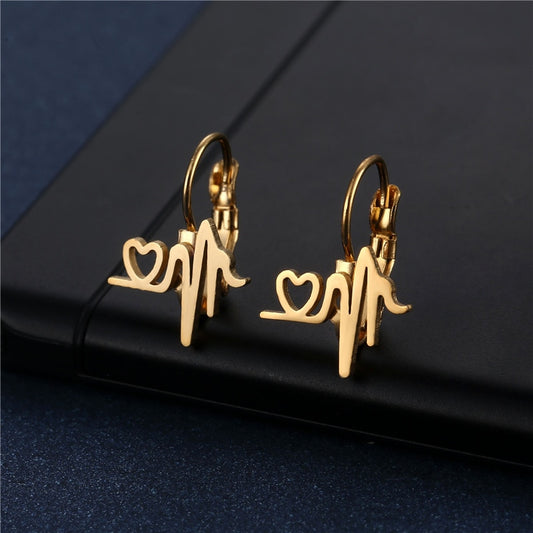 Heart Rate Chart Stud Earrings Stainless Steel Women Party Gifts Charms Earring