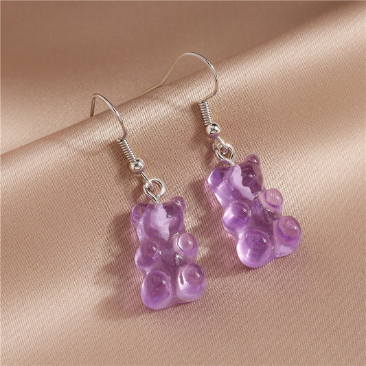 Purple Bear Drop Earrings Women Creativity Jewelry Cute Earring Girls Gift