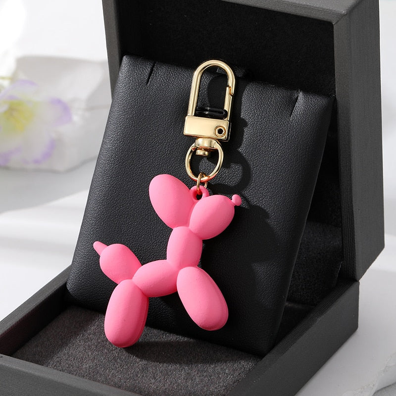 Rose Pink Resin Cartoon Balloon Dog Animal Keychains Key Ring For Women Men