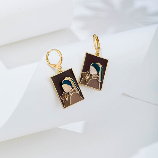 Girl and Cat Painting Drop Earrings Jewelry For Women Fashion Accessories Trendy