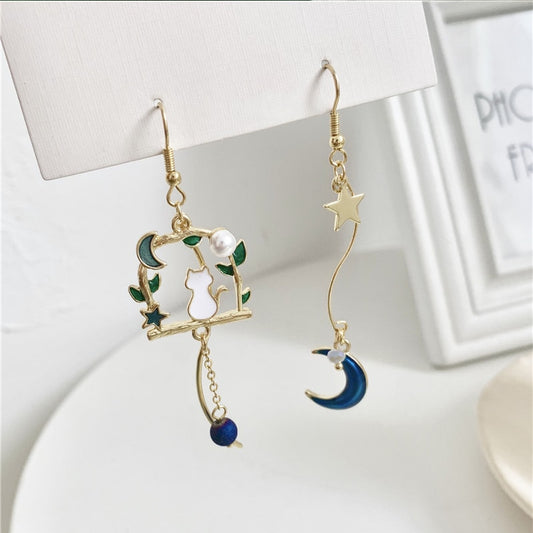Cat Swing Moon Drop Earrings Women Party Wedding Jewelry Creative Gifts Earrings