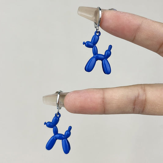 Royal Blue Enamel Puppy Dog Drop Earrings Women Fashion Creative Art Cute