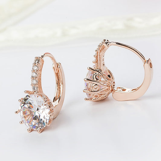 Rose Gold Color Crystal Ear Buckle Ear Studs Earrings Female Fashion Earrings