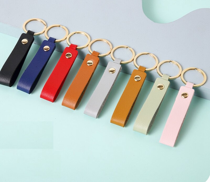 8 Colors PU Leather Keychain Business Gift Key Chain Men Women Car Strap Waist