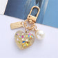 5 Styles Cute Resin Heart Key Chain Colorful Sequins Filled Keychain with Pearl