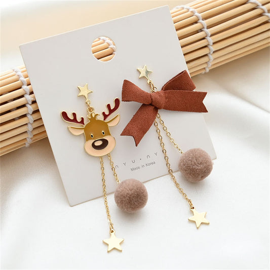 Brown Bow Deer Drop Earrings Women Party Cute Art Jewelry Dangle Gifts Earrings