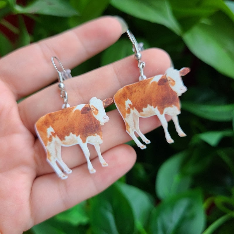 Brown Cow Drop Earrings Hip Hop Women Party Gift Jewelry Ear Fashion Pendant