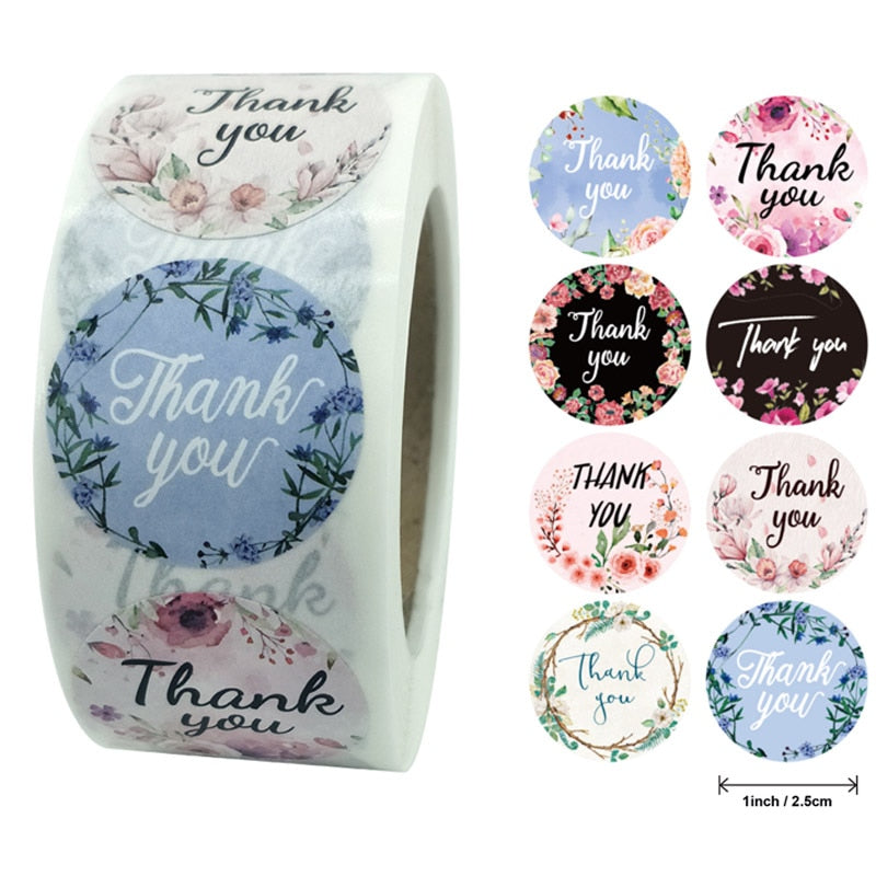 50-500pcs 8 styles Thank You Sticker for Seal Labels Round Floral Multi Color