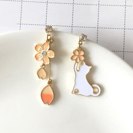 Peach Flower Cat Drop Earrings Women Party Wedding Jewelry Creative Gifts