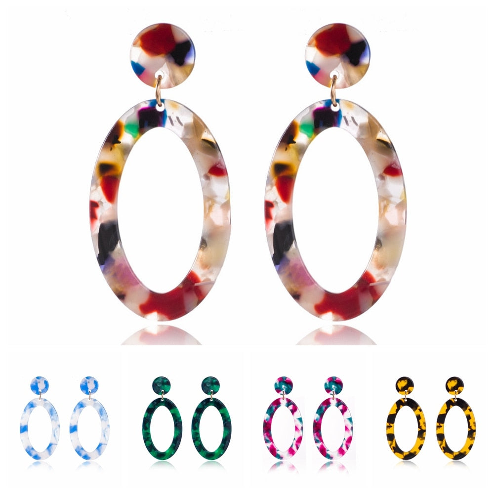 5 Styles Vintage Style Acrylic Oval Drop Earrings Women Fashion Creative Art