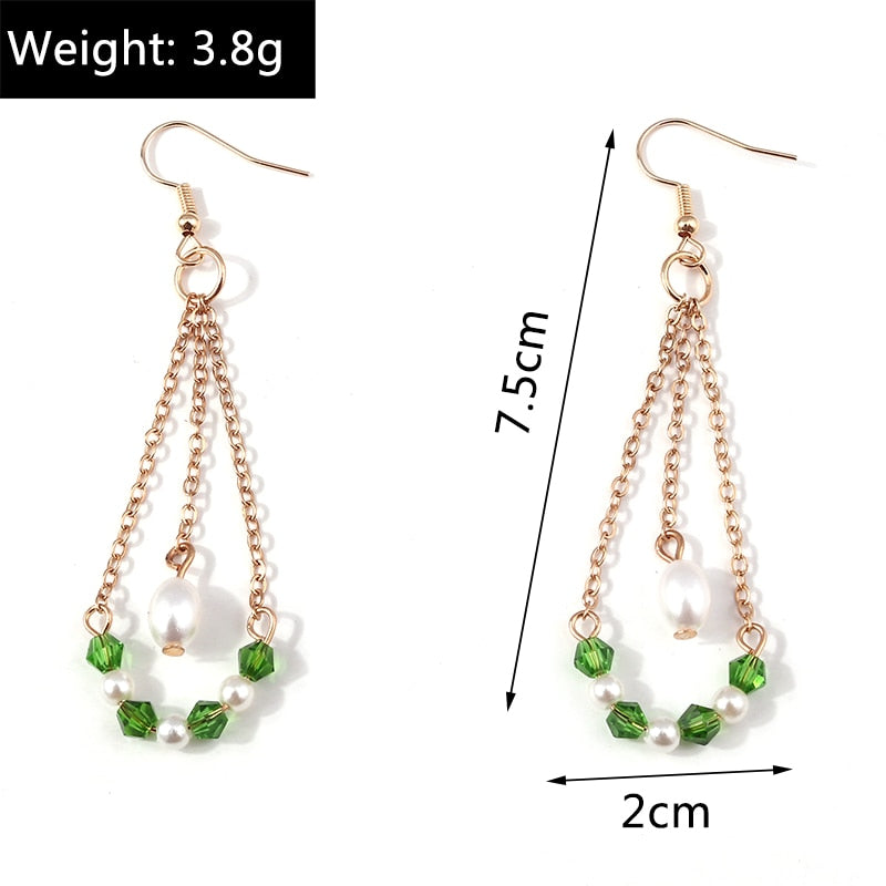 White Green Beaded Hammock Drop Dangle Earrings Trendy Women Fashion Earrings