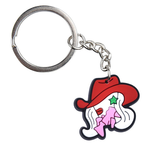 Red Hat Cow Girl Keychain Key Ring Alloy Key Chains For Women Men Handbag