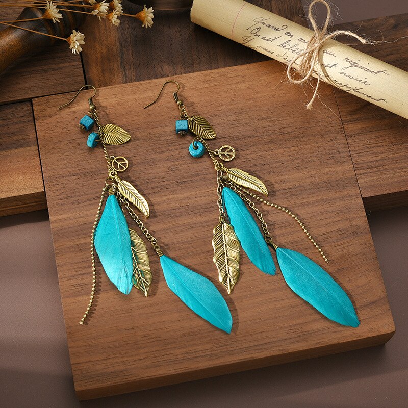 Turquoise Color Feathers Dangle Earrings for Fashion Stylish Jewelry Drop