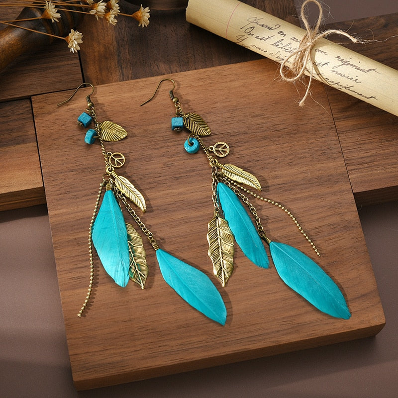 54 Styles Bohemian Long Feathers Tassel Dangle Earrings for Fashion Stylish