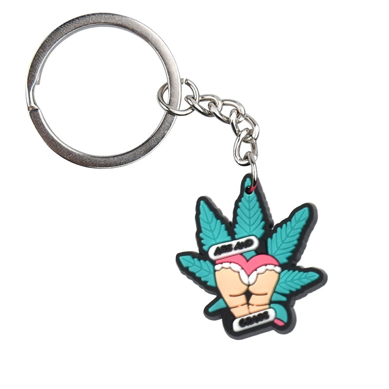 15 Styles Green Leaf High Vibes Style Keychain Car Keyring Cartoon Creative