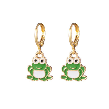 Cute Frog Enamel Drop Earrings Cartoon Ear Pendants Accessories Women Jewelry