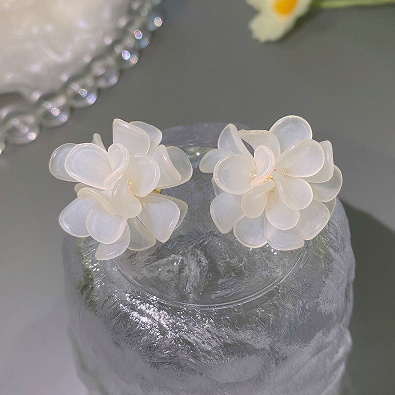 Elegant White Transparent Flower Stud Earrings For Women Cute Sweet Acrylic Big