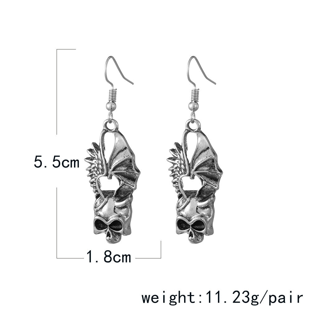 Gothic Vintage Bat Skull Dangle Earrings Charms Jewelry Fashion Creative