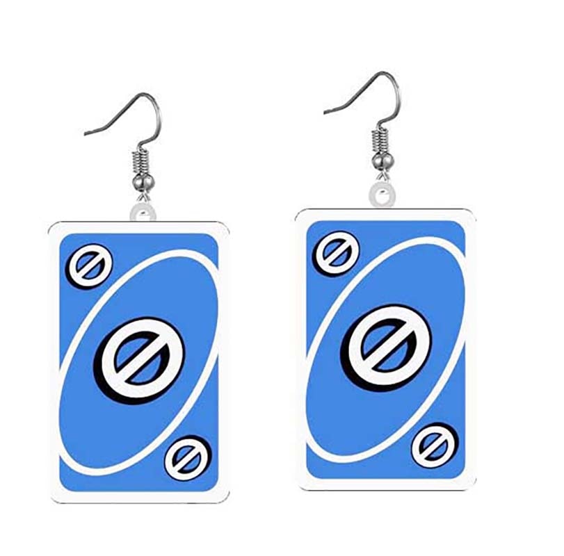 Blue Card Uno Game Drop Earrings Hip Hop Women Party Gift Jewelry Ear Fashion