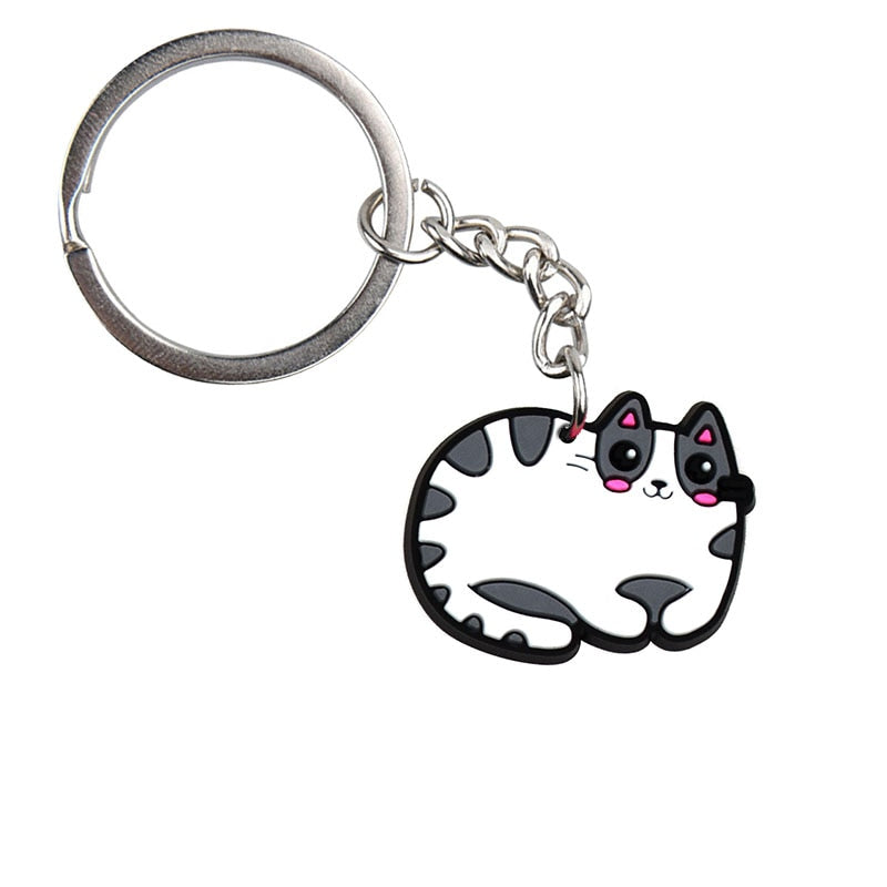 Grey Striped Cat Keychain Gift for Cat Owner Cartoon Creative Gift Key Holder