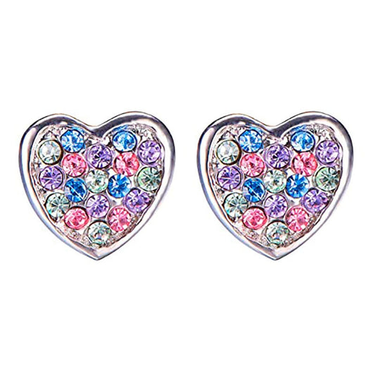 Colorful Rhinestone Heart Fashion Stud Earrings Women Girl Earrings Jewelry