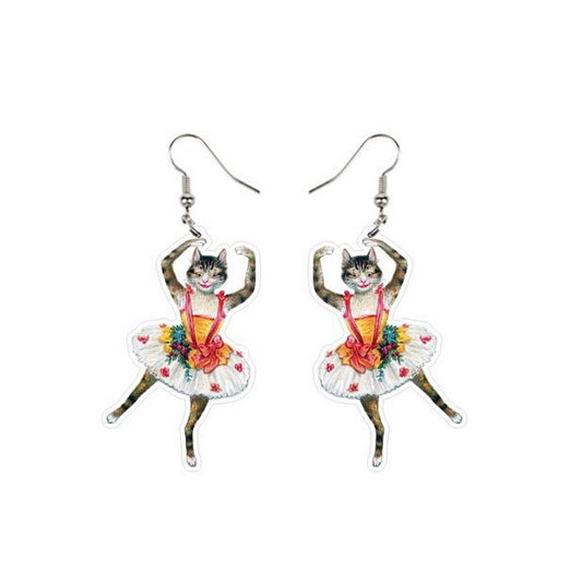 Vintage Ballet Cat Drop Earrings Women Party Wedding Jewelry Dangle Gifts