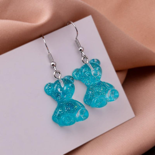 Blue Glitter Bear Drop Earrings Women Creativity Jewelry Cute Earring Girls Gift