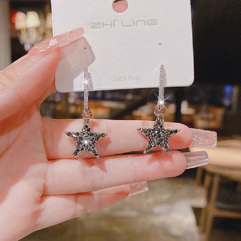 Rhinestone Star Lady Cute Dangle Earrings for Women Jewelry Girls Earrings