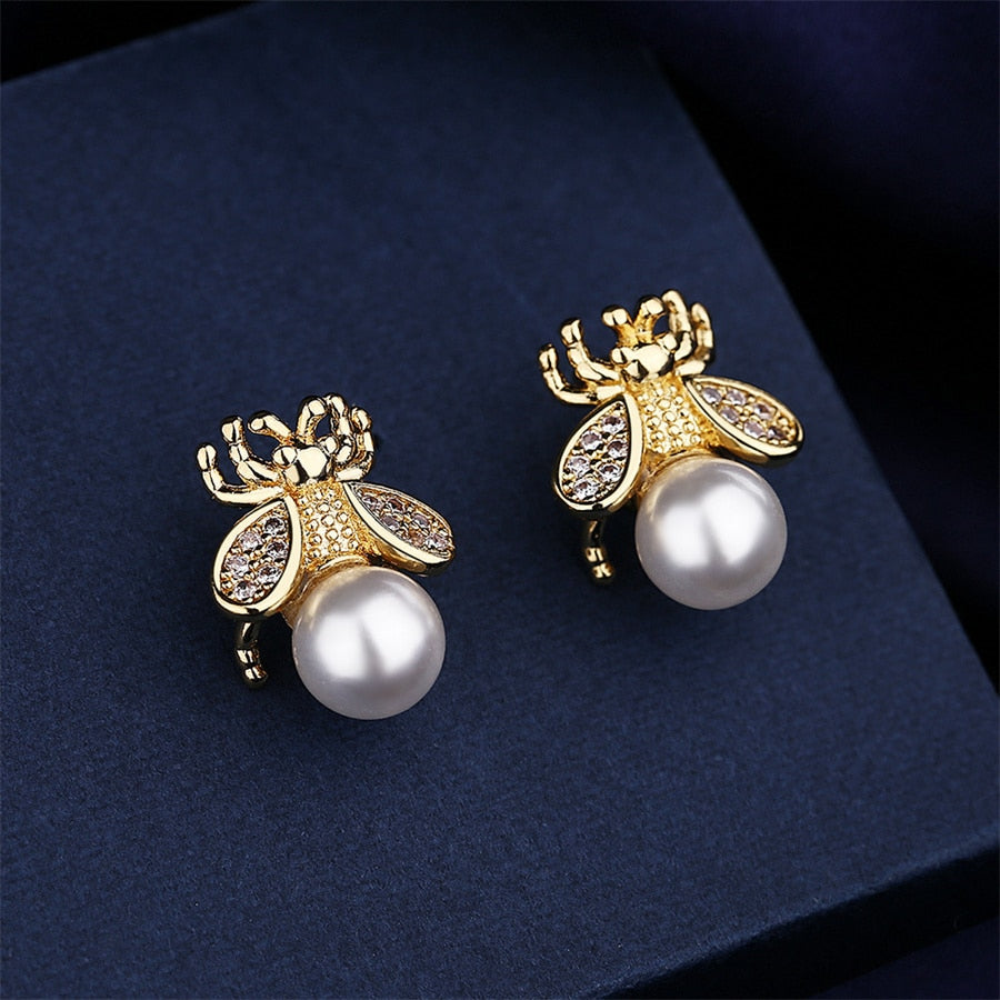 Faux Pearl Bee Stud Earrings Ladies Wedding Party Earring Birthday Jewelry Gifts