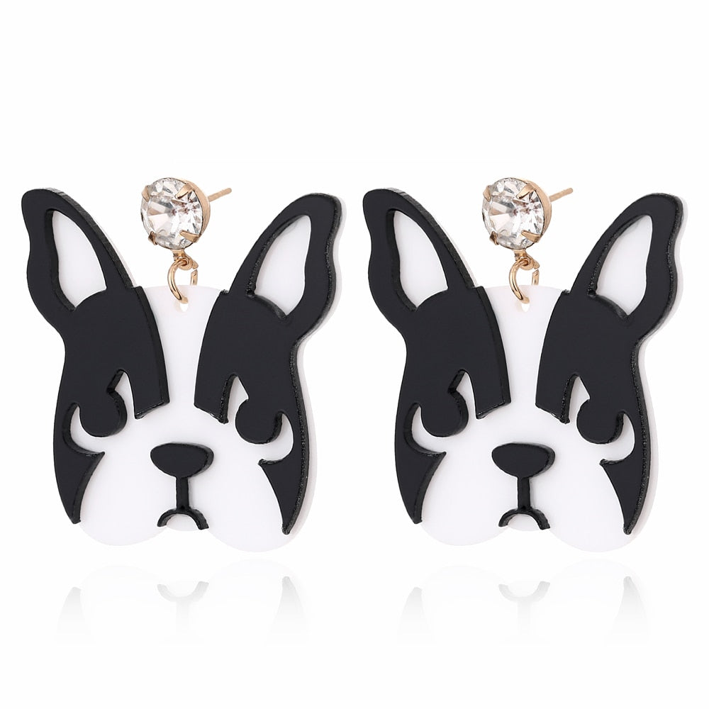 Black White Dog Acrylic Drop Earrings Women Travel Fashion Cartoon Earrings