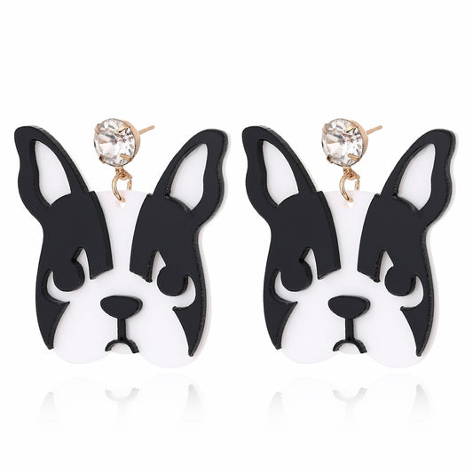 Black White Dog Acrylic Drop Earrings Women Travel Fashion Cartoon Earrings