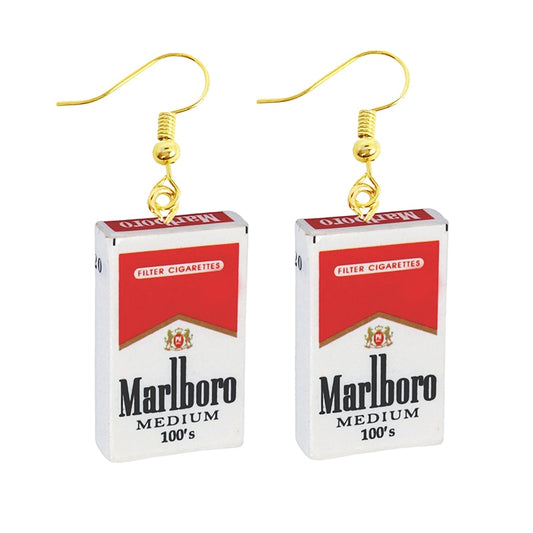 Creative Funny Design Fake Cigarette Box Drop Earrings Women Creativity Jewelry