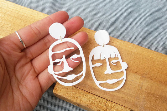 White Hollow Face Drop Earrings Female Travel Cartoon Earrings Creative Art