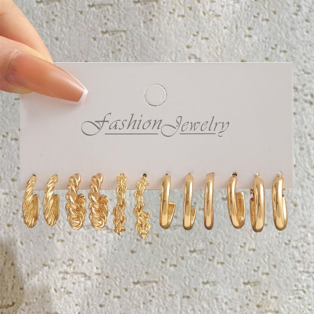 6 Pairs Simple Design Hoop Earrings For Women Girl Fashion Modern Jewelry Gift