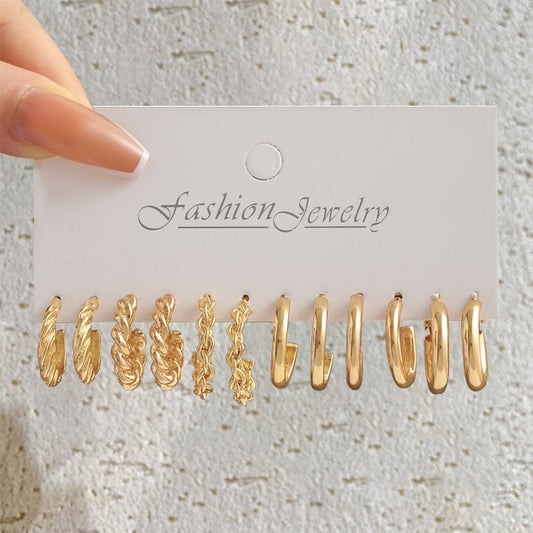 6 Pairs Simple Design Hoop Earrings For Women Girl Fashion Modern Jewelry Gift