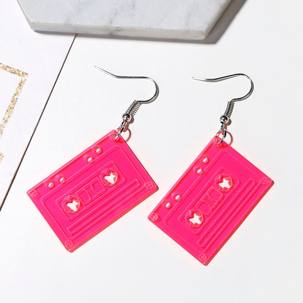 Pink Cassette Drop Earrings Hip Hop Art Women Party Jewelry Ear Fashion Pendant