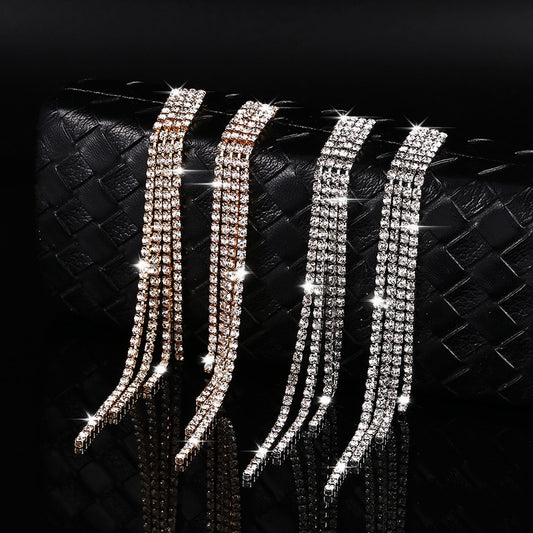 14 Styles Rhinestone Crystal Long Tassel Drop Earrings Women Party Wedding