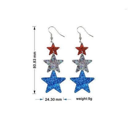 Glitter Red Blue Stars American Independent Day Dangle Earrings for Girls Women