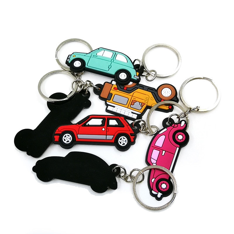 6 Styles Car Shape Vehicle PVC Keychain Cartoon Decoration Charms Key