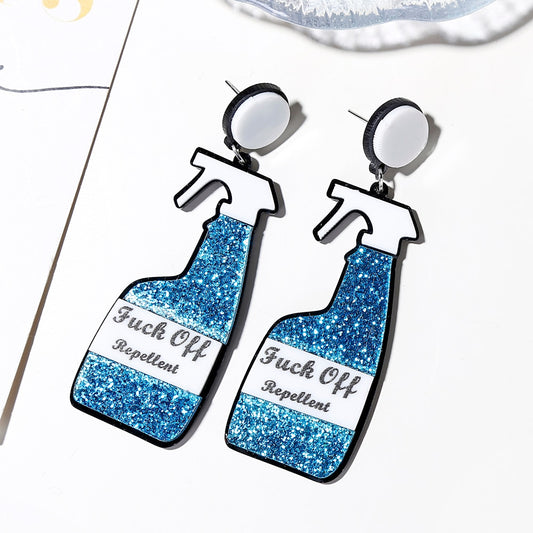 Blue Glitter Spray Bottle Drop Earrings Hip Hop Art Women Party Jewelry Ear