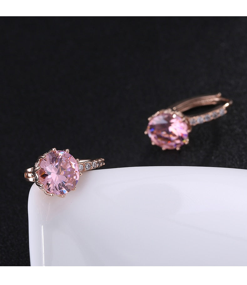 Pink Crystal Ear Buckle Ear Studs Earrings Female Fashion Earrings Jewelry Gifts