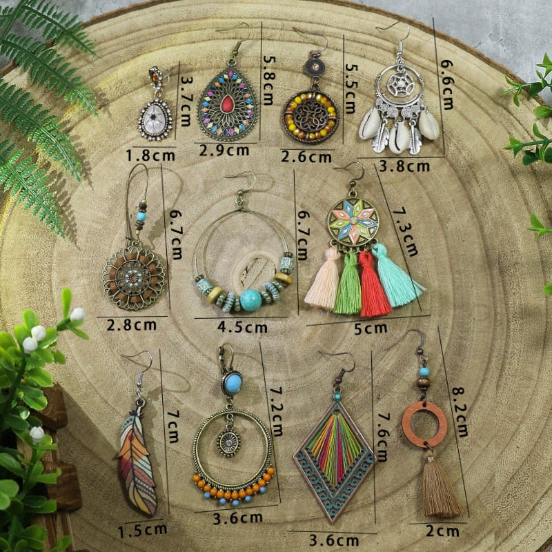 17 Styles Long Bohemian Shell Vintage Flower Fringed Dangle Earrings Women Party