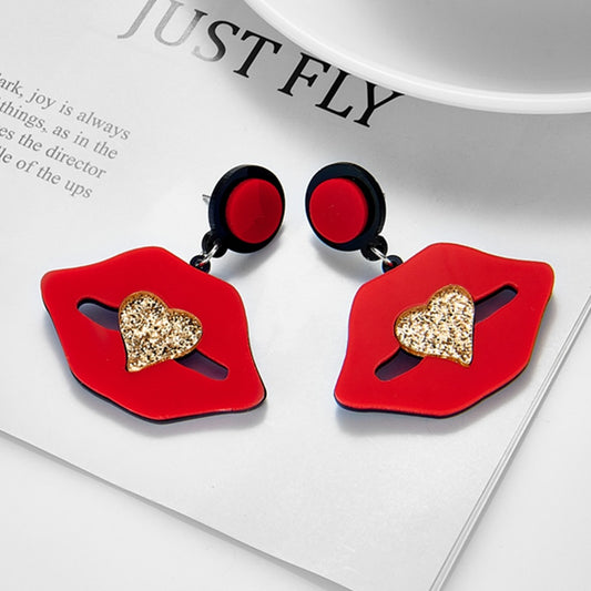 Red Lip Heart Drop Earrings Hip Hop Art Women Party Jewelry Ear Fashion Pendant