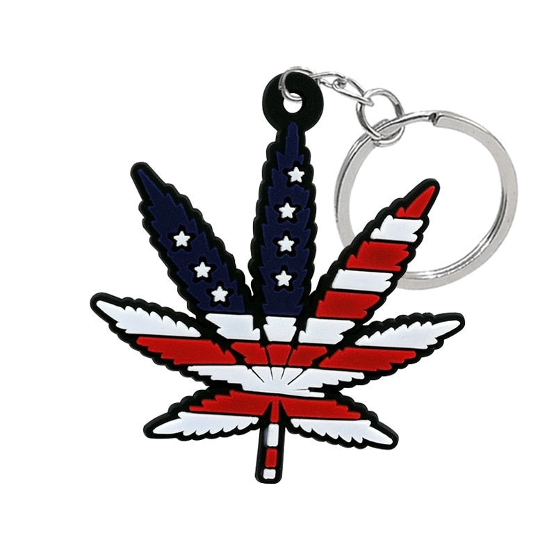 6 Styles PVC Green Leaf Vibes Hemp Leaf Style Keychain Car Keyring Cartoon
