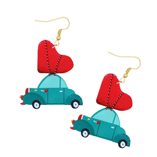 Car with Heart Drop Earrings Women Creativity Jewelry Cute Earring Girls Gift