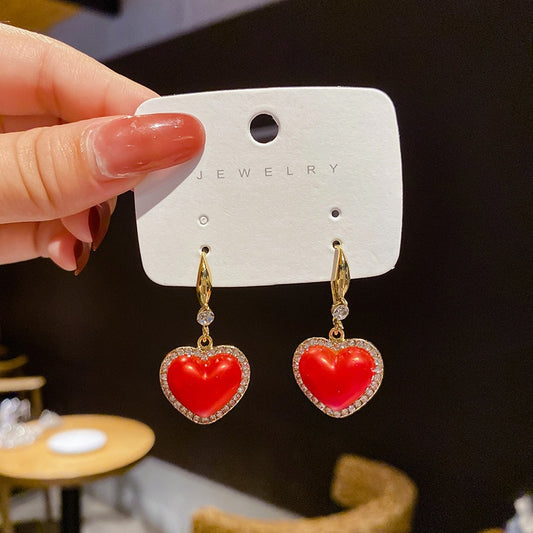 Elegant Red Heart Dangle Earrings Women Gifts Earring Cute Girls Eardrop Jewelry