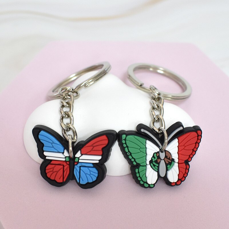 12 Styles Butterfly NationalFlag Key Pendant Soft Silicone Metal Key Chains